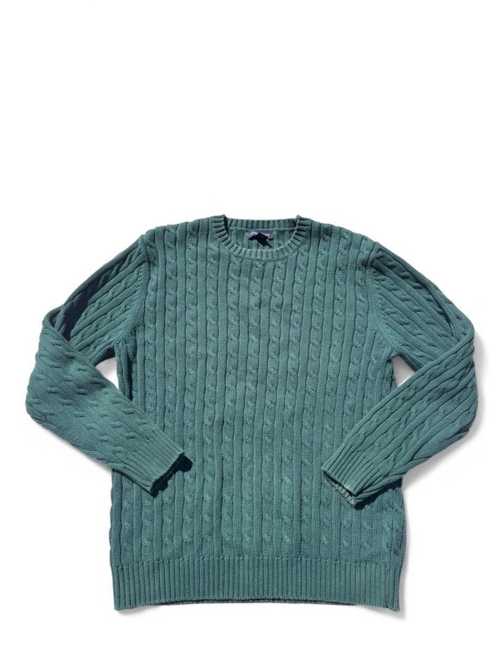 Lands' End Cable Knit Crewneck Sweater in Green